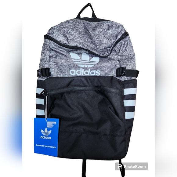 adidas Bags Adidas Classic Zip Top Backpack Greyblackwhite Poshmark